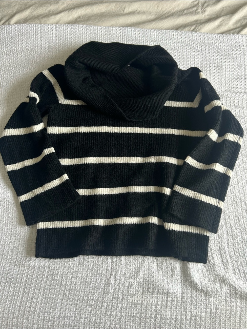 H&M Black and White Striped Ribbed Knit Sweater
